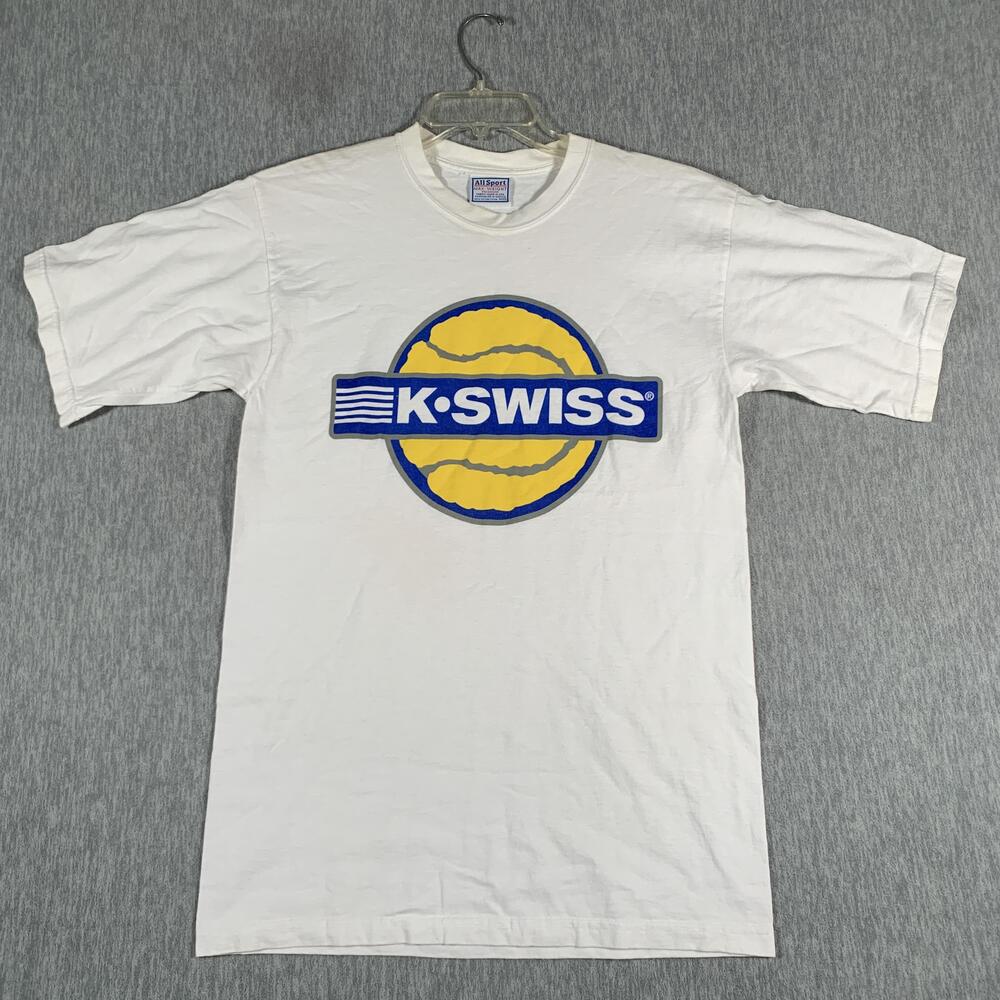 Vintage K Swiss Shirt Mens Medium White Tennis Ball Graphic AllSport Tag 90s